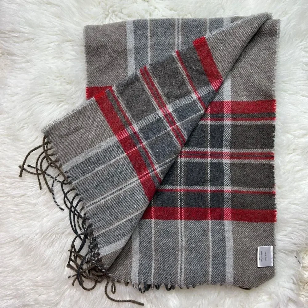 ITALIAN WOOLEN TREASURES Men's Scarf in Gray and Red 100% wool